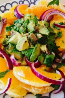 Sunshine Citrus Salad Recipe - This is a juicy brust of citrus, mixed with cream avocado. Quick and easy recipe being served at your next pool party. Happy Comfort Food Cooking. www.ChopHappy.com