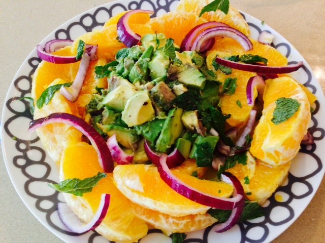 Sunshine Citrus Salad Recipe - This is a juicy brust of citrus, mixed with cream avocado. Quick and easy recipe being served at your next pool party. Happy Comfort Food Cooking. www.ChopHappy.com