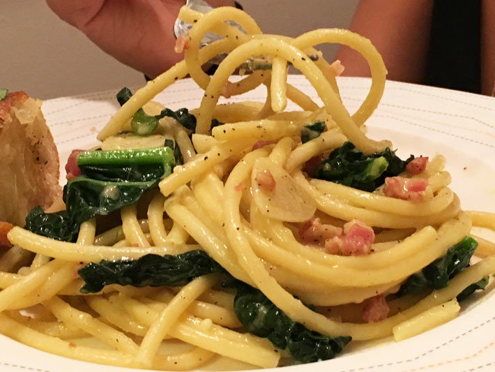 Kale and Bacon Carbonara Pasta