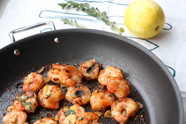Spicy Garlic Shrimp Recipe. Easy, 10 minutes, and such a great weeknight dinner. www.ChopHappy.com