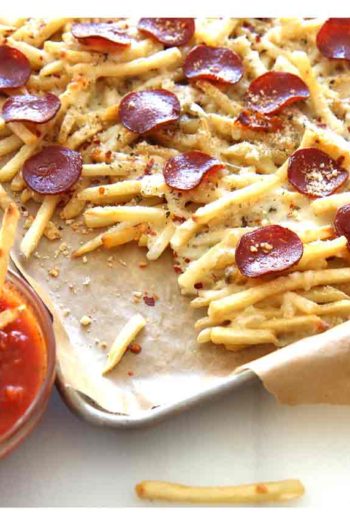 Pizza Fries Recipe are so easy, quick, and will make your weeknights feel like a party. We took some awesome short cuts to make this recipe even easier. ChopHappy.com