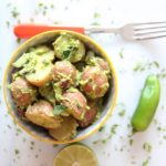 Avocado Potato Salad Recipe. Every bite is creamy, citrusy, and feels like a perfect union of guacamole and potato salad. Easy and fun to make. ChopHappy.com #avocadorecipe #potatosaladrecipe