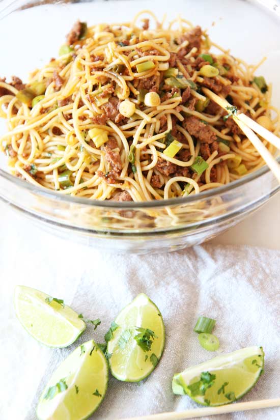 Mexican Noodle Bowl Recipe - less then 15 minutes, one pot pasta easy for houseguests. This is a fun and perfect weeknight meal. www.ChopHappy.com