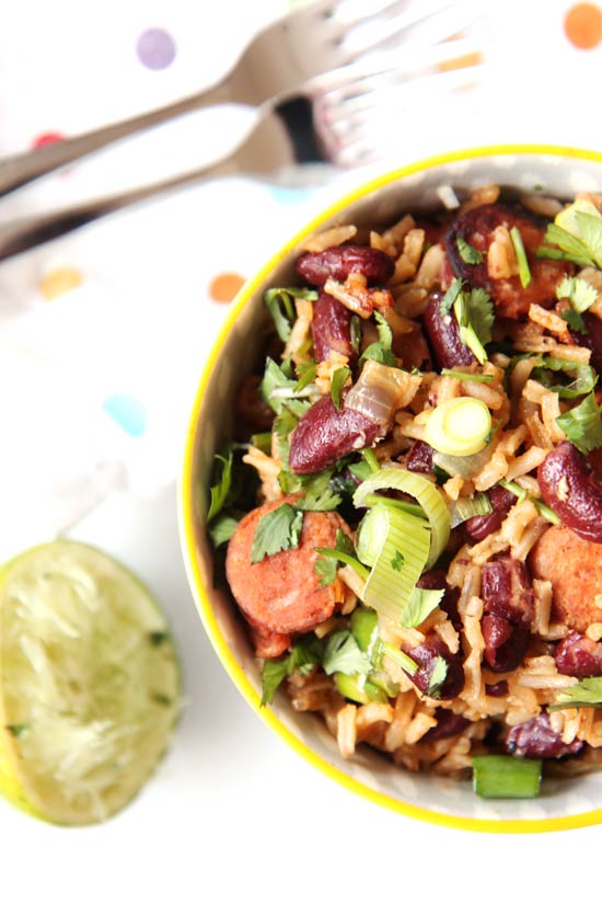 One Pot Rice and Beans Recipe- #Dinner could not get any easier and faster then fluffy buttery #rice and #beans. Everything cooks in one glorious pot. This means less clean up and more time to watch your favorite shows on TV.  www.ChopHappy.com