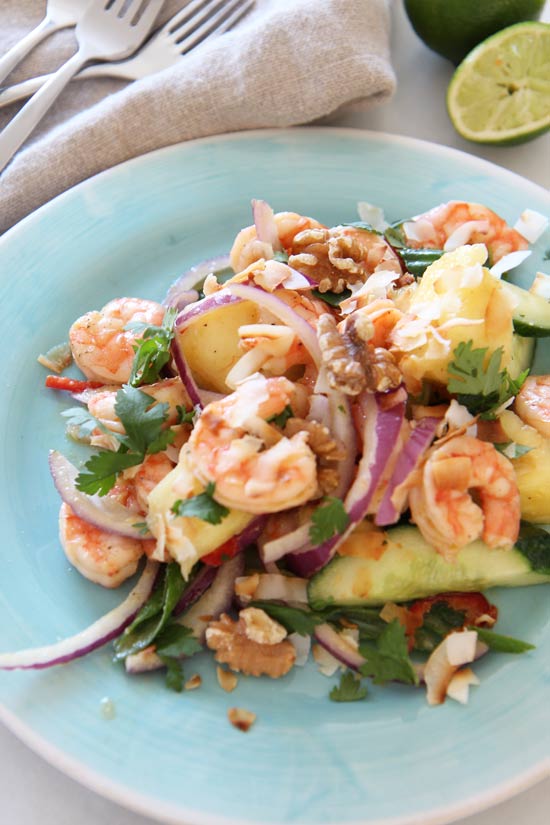 Asian Shrimp and Pineapple Salad Recipe. This is super easy #comfortfood that is the perfect juicy make ahead recipe. Happy Cooking!