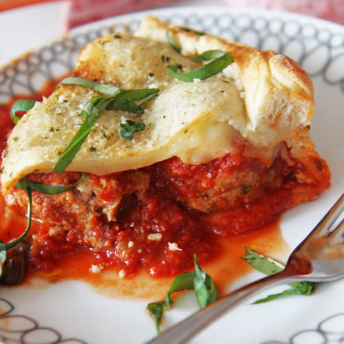 Meatball Pie Recipe. This is the ultimate #comfortfood and #weekday smile. www.ChopHappy.com #meatball