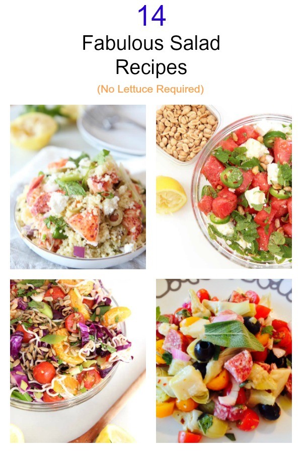14 Fabulous Fast Salads With No Lettuce Required. All these recipes are fast, easy, and filled with veggie love. Happy Cooking! www.ChopHappy.com #SaladRecipes #salad