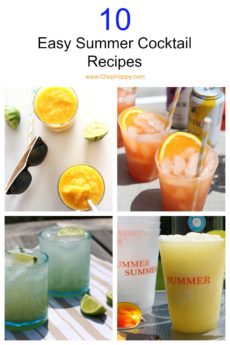 10 Easy Summer Cocktail Recipes. Mojito, aperol spritz, margarita, colada, and iced tea cocktail recipes. Easy, no fany equipment, and perfect party cocktails. www.ChopHappy.com #cocktailrecipes #summercocktail