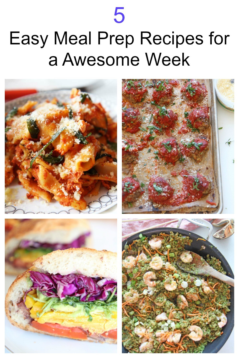 5 Awesome Recipes For Meal PrepNothing better then meal prep to make your week much less crazy. Prep, smile and eat! Lunches include sheet pan meatballs, turmeric lentil soup, a big veggie sandwich and more. Happy cooking!