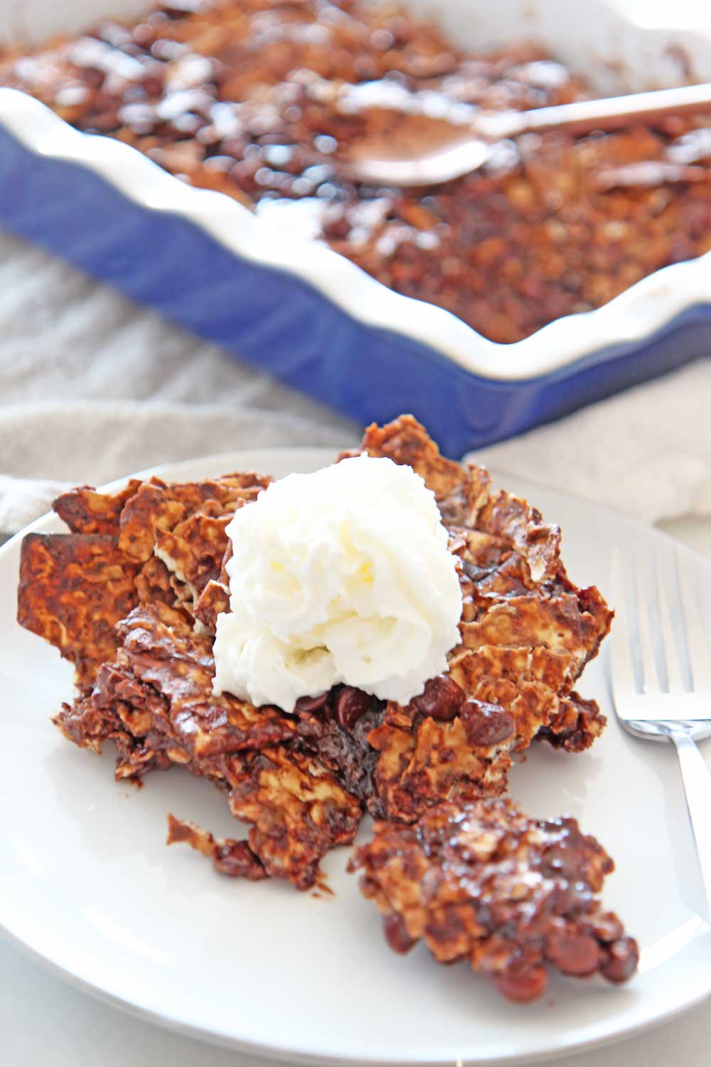 Triple Chocolate Matzo Bread Pudding Recipe. Matzo, Nutella, chocolate chips, cocoa powder make this so dessert fabulous. This is a perfect dessert for Passover and is make ahead easy. Happy Passover! www.ChopHappy.com #matzodessert #PassoverDessert