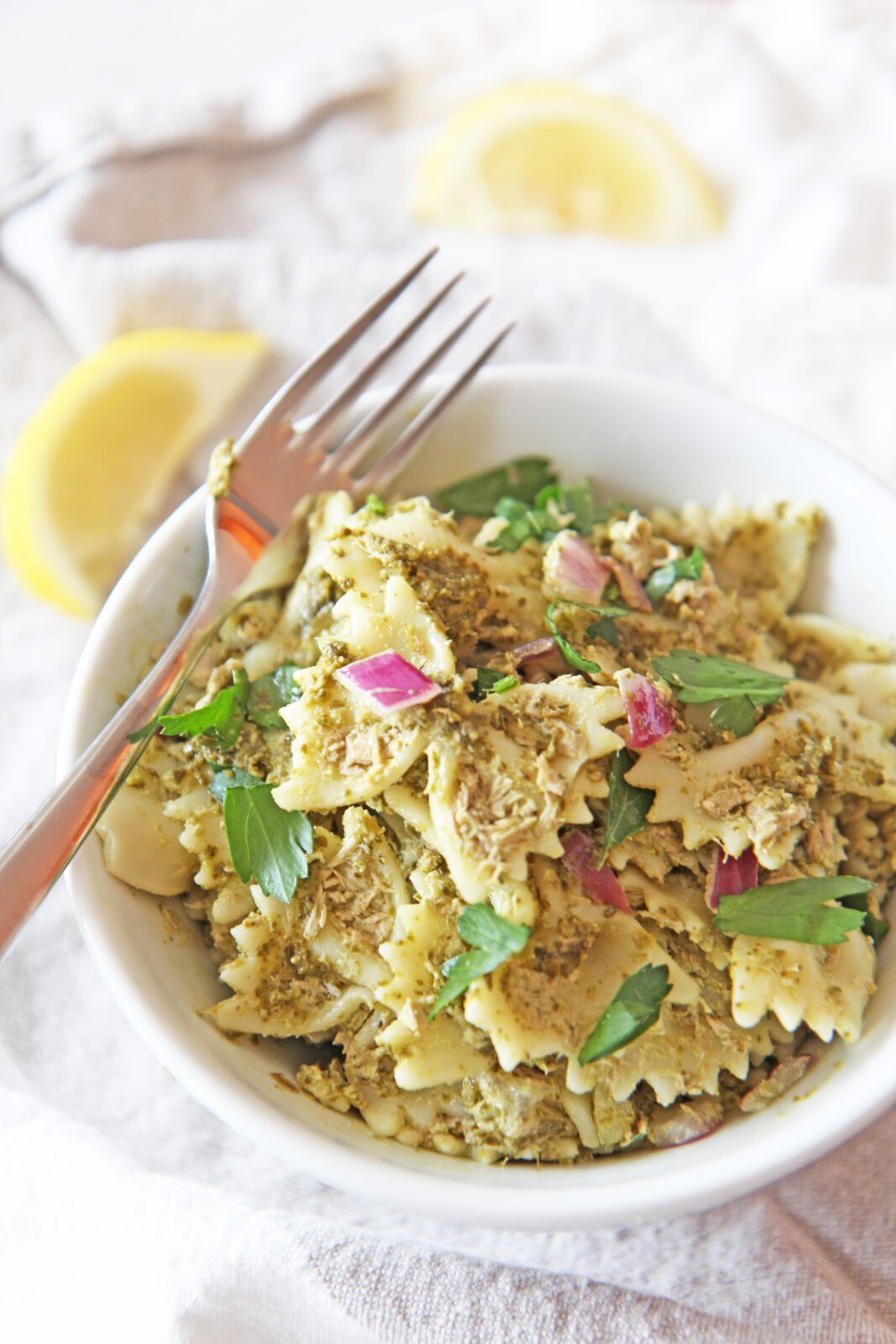 Pesto Tuna Pasta Salad (5 Ingredient Panty Recipe) - Chop Happy