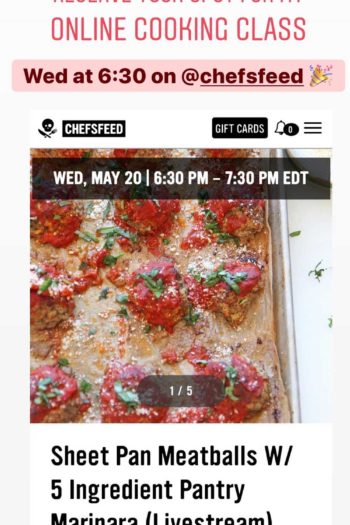 Meatballs and Marinara Cooking Class . This Wednesday May20th. Meatballs cooked on a sheet tray and 5 ingredient marinara! Happy Cooking! www.ChopsHapy.com #cookingclass #onlinecookingclass