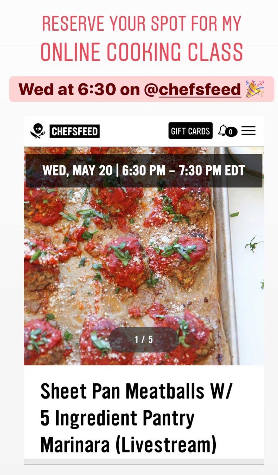 Meatballs and Marinara Cooking Class . This Wednesday May20th. Meatballs cooked on a sheet tray and 5 ingredient marinara! Happy Cooking! www.ChopsHapy.com #cookingclass #onlinecookingclass