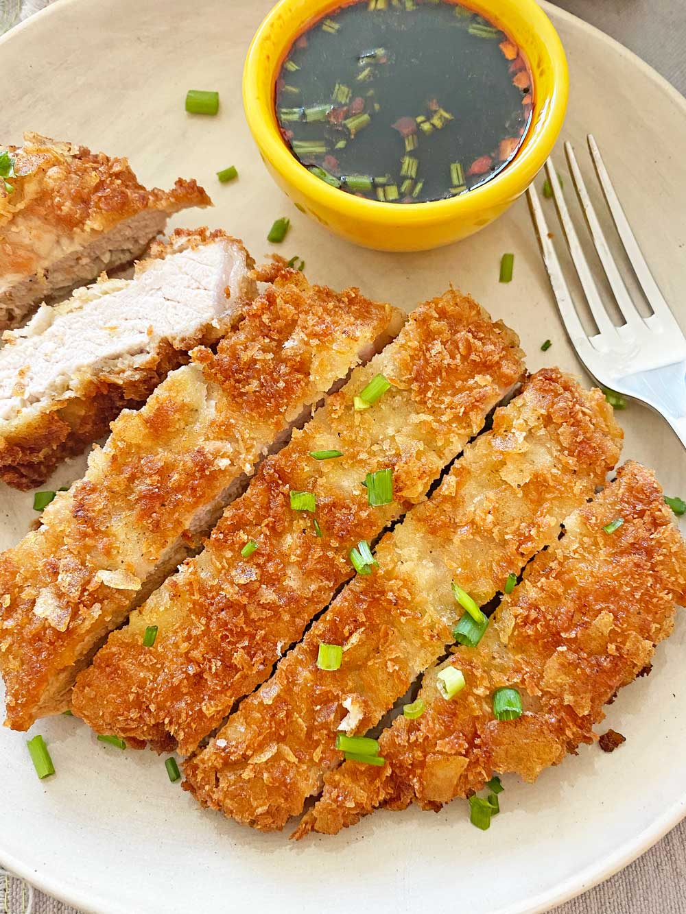 Potato Chip Crusted Pork Cutlet. Grab your potato chips, pork, and tea  brine. This is easy weeknight dinner with sandwich leftovers. Happy Cooking! www.ChopHappy.com #porkcutlet #potatochip