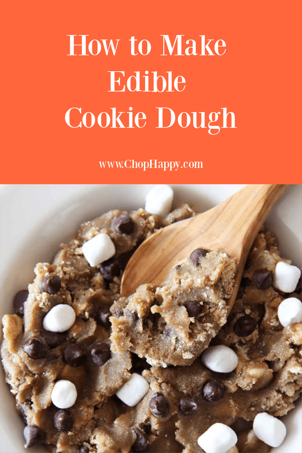 How to Make Edible Cookie Dough. Almond flour, chocolate chips, butter, brown sugar, and marshmallows. This is an easy cookie dough recipe for non bakers. www.ChopHappy.com #cookiedough #cookierecipe