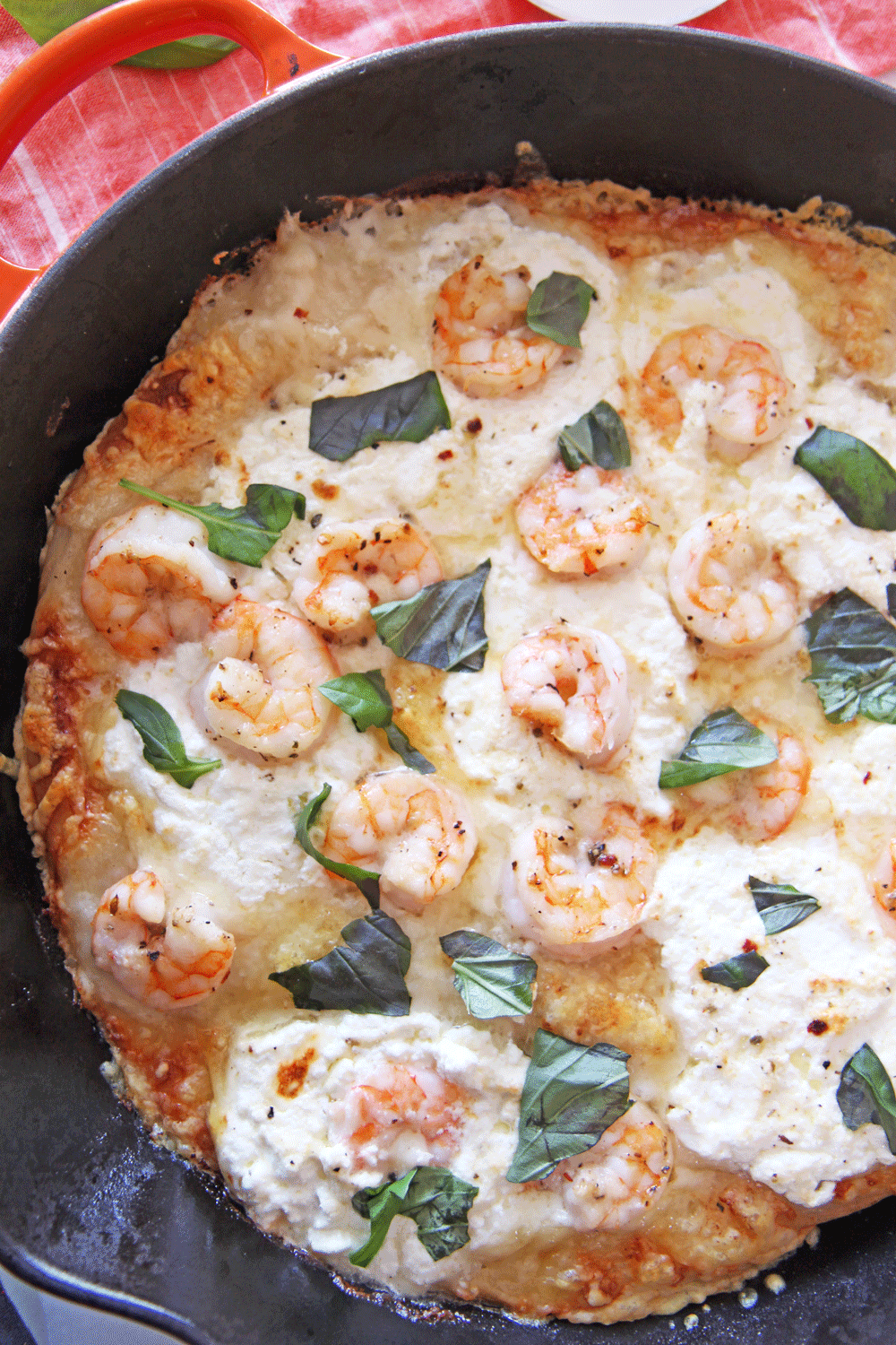 Shrimp Scampi Pizza in a Cast Iron Pan - Chop Happy