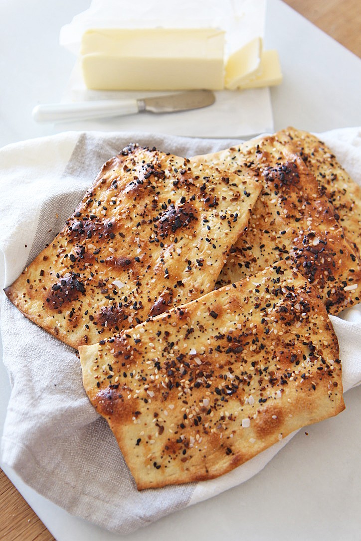 Everything Bagel Matzo Recipe. Homemade matzo is so easy because uses pantry ingredients, tastes bakery fresh, and its in honor of my moms Passover Seder! Happy Passover! www.ChopHappy.com #Passoverrecipes #matzorecipe