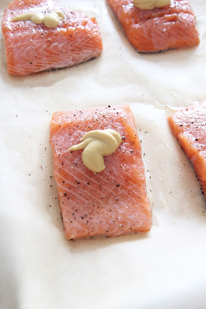 Latke Crusted Salmon on a sheet pan. This is a perfect Jewish Holiday Recipe. Make this as a Rosh Hashanah recipe, Hanukkah recipe, Yom Kippur recipe, or Shabbat recipe. Happy Holidays. www.ChopHappy.com #jewishrecipes #jewishholidayrecipes