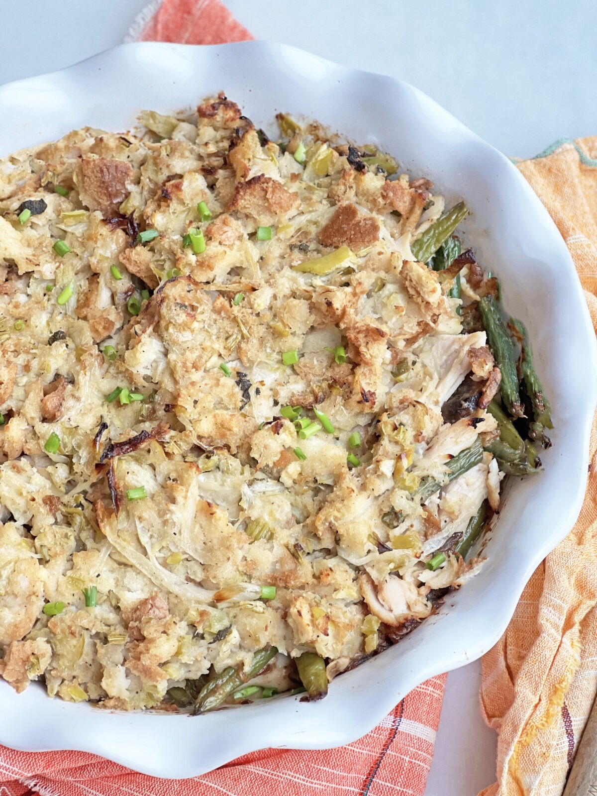 Leftover Thanksgiving Shepherd's Pie. Easy Thanksgiving recipe with leftover green bean casserole, turkey, and stuffing. www.ChopHappy.com #ThanksgivingLeftovers #stuffing